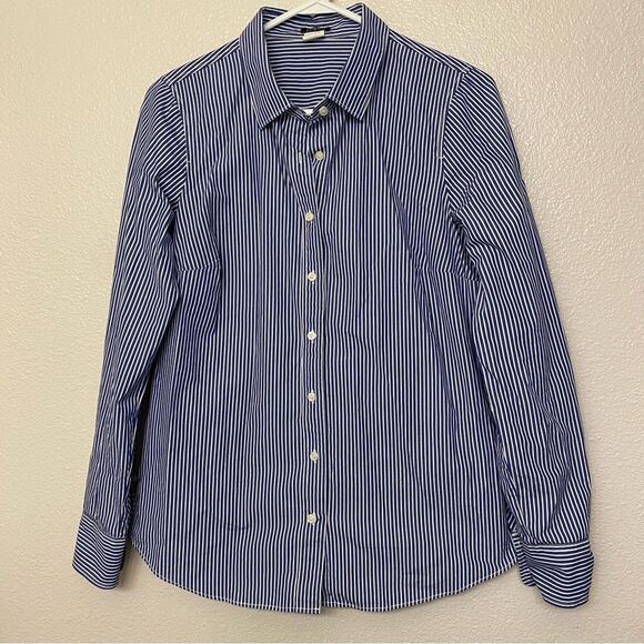 J Crew blue button up Blouse micro pinstripe professional office blouse top S - Picture 1 of 6